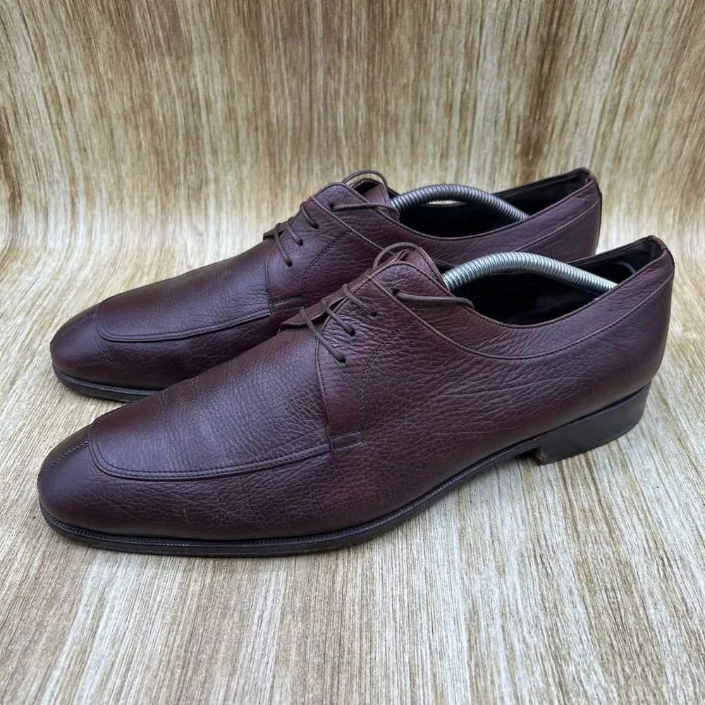 Salvatore Ferragamo Lanier Oxford Men's Size 10.5 EE Burgundy Pebbled Leather